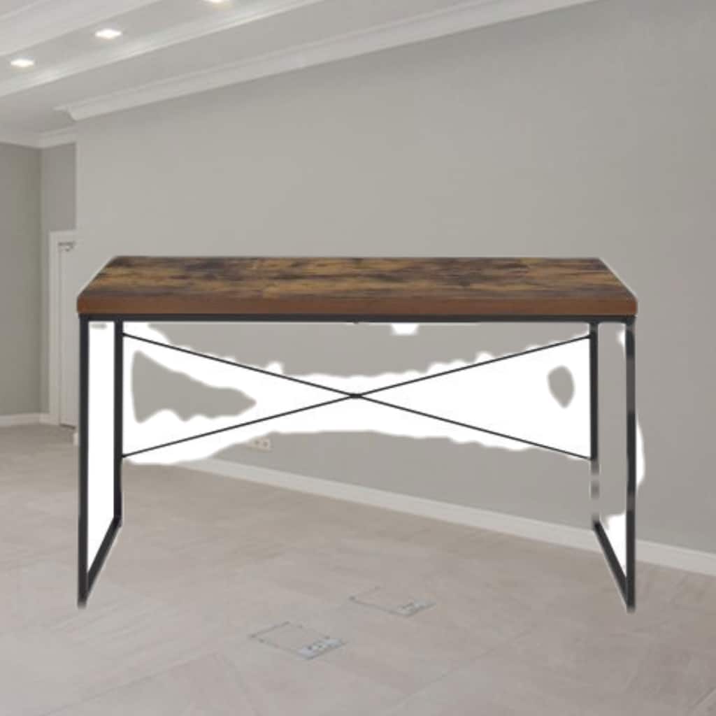 Modern Rustic Writing Desk with Oak Wooden Top, Industrial U-Shaped Metal Legs, and Durable Back "X" Support for Home Office