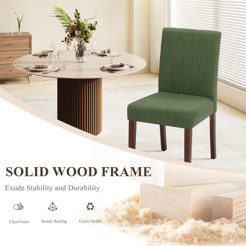 Set of 2 Modern Fabric Dining Chairs, Beige Upholstered Side Chairs with Wood Legs for Farmhouse