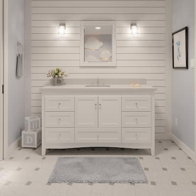 KitchenBathCollection Abbey 60" Single Bathroom Vanity with Quartz Top