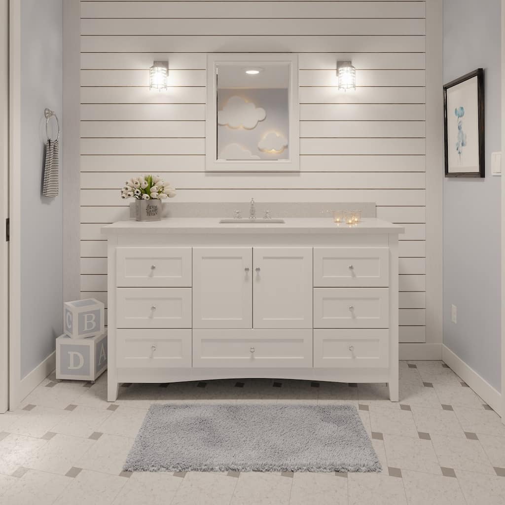 KitchenBathCollection Abbey 60" Single Bathroom Vanity with Quartz Top