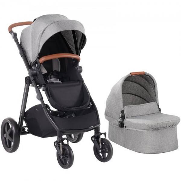 slide 2 of 4, Oxford Aluminum Stroller with Bassinet and Adjustable Canopy - 35.4” L x 25.8” W x 43.9” H