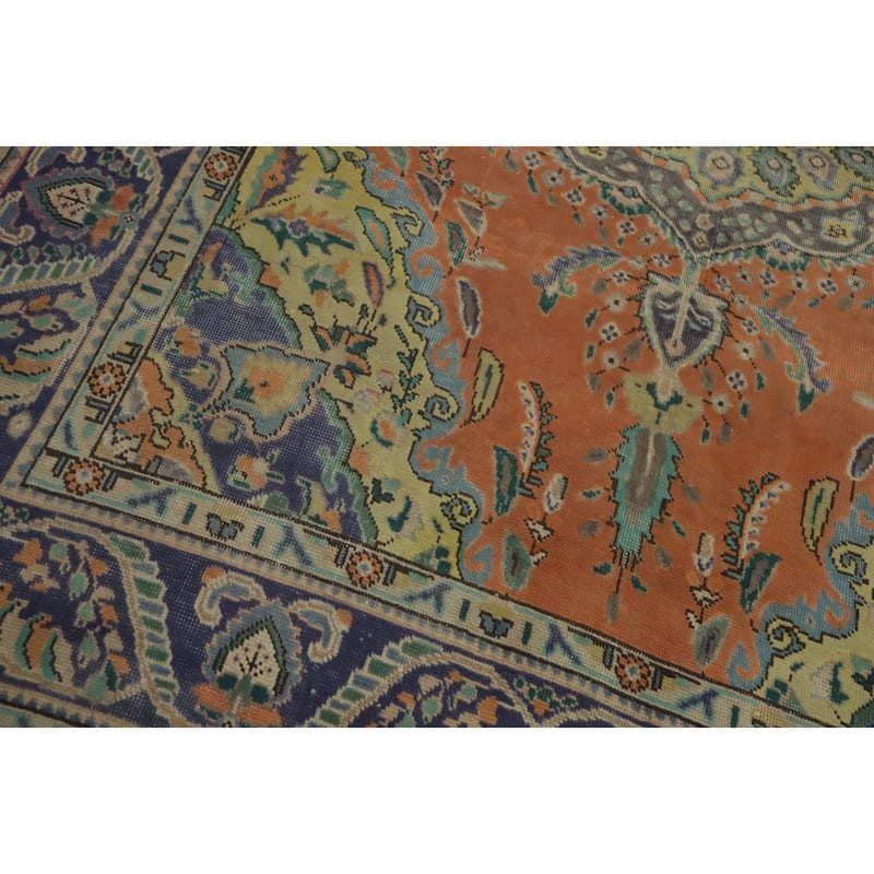Hand Knotted Oriental 100% Wool Carpet Traditional Medallion Oranges & Rust Tabriz Area Rug - 9' 2'' X 6' 3''