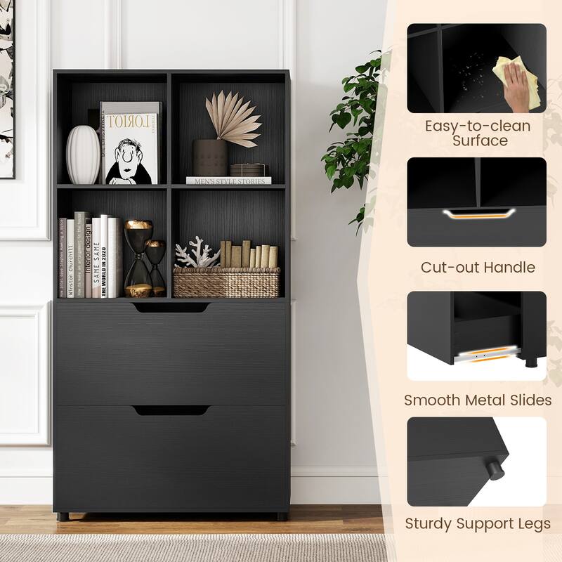 Costway 2PCS 51” 5-Tier 4-Cube Bookcase with 2 Drawers for Living - See Details