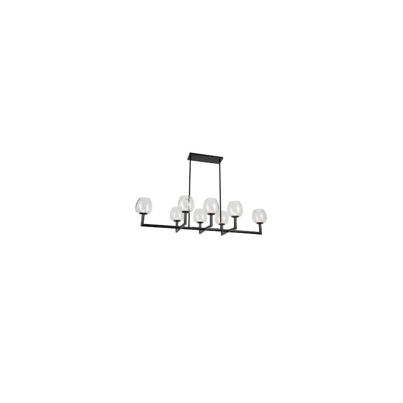 8 Light Asian Chandelier - Matte Black Finish, Clear Glass Shades - Modern Ceiling Light Fixture - 51.25