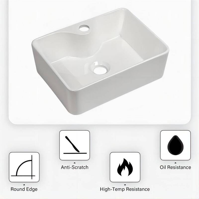 Dornberg 16"x12" White Ceramic Rectangular Vessel Bathroom Sink