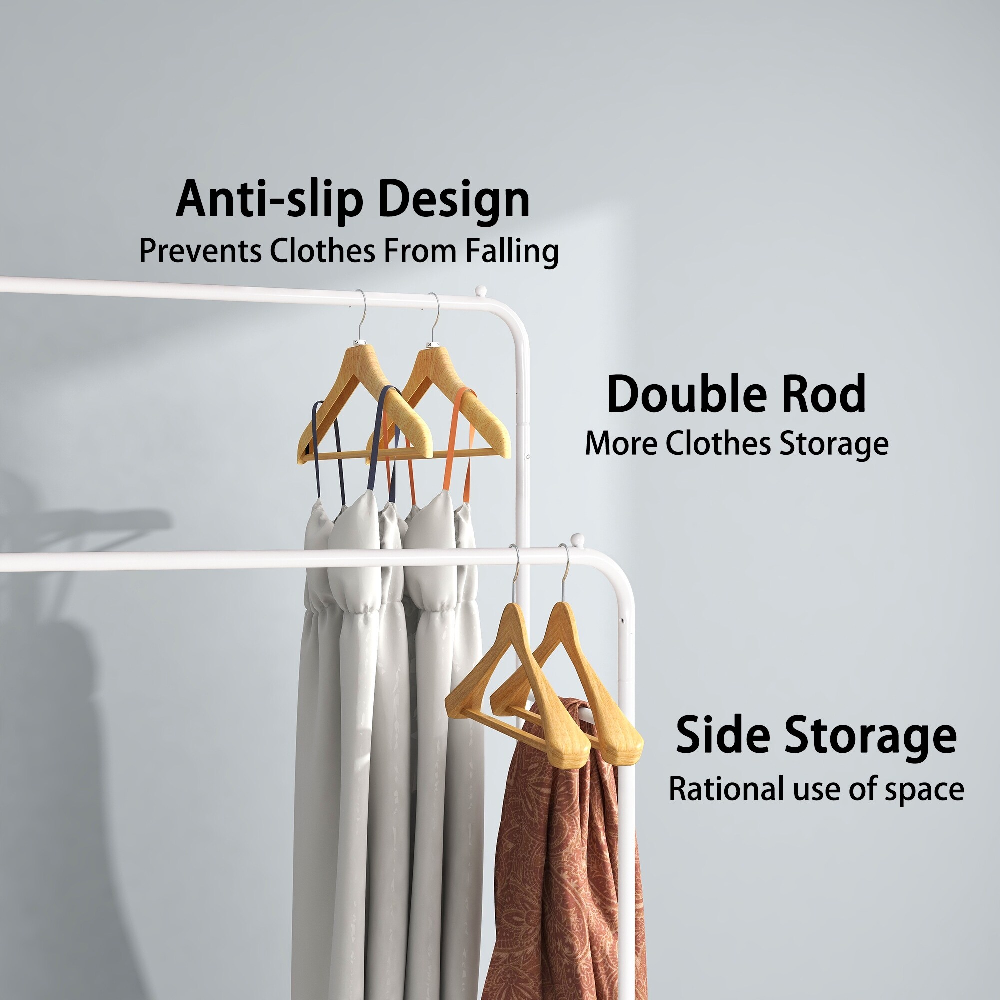 Siavonce Multifunction Free-Standing Particle Board Clothes Rack Closet Organizer with Storage Box and Side Hook, Rustic Brown