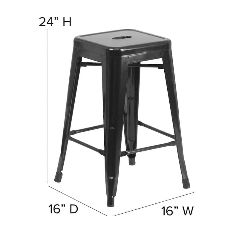 24" High Backless Metal Indoor-Outdoor Counter Height Stool w/Square Seat