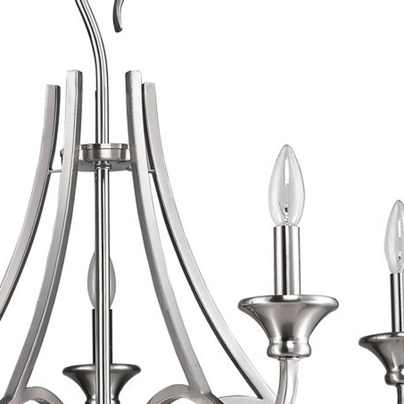 HomeRoots Silver Candle Style Five Light Metal Dimmable Chandelier - 28' X '25' X '28