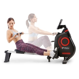 Circuit Fitness Foldable Magnetic Rowing Machine for Cardio and Body Building Exercise - Red/Bluetooth - N/A