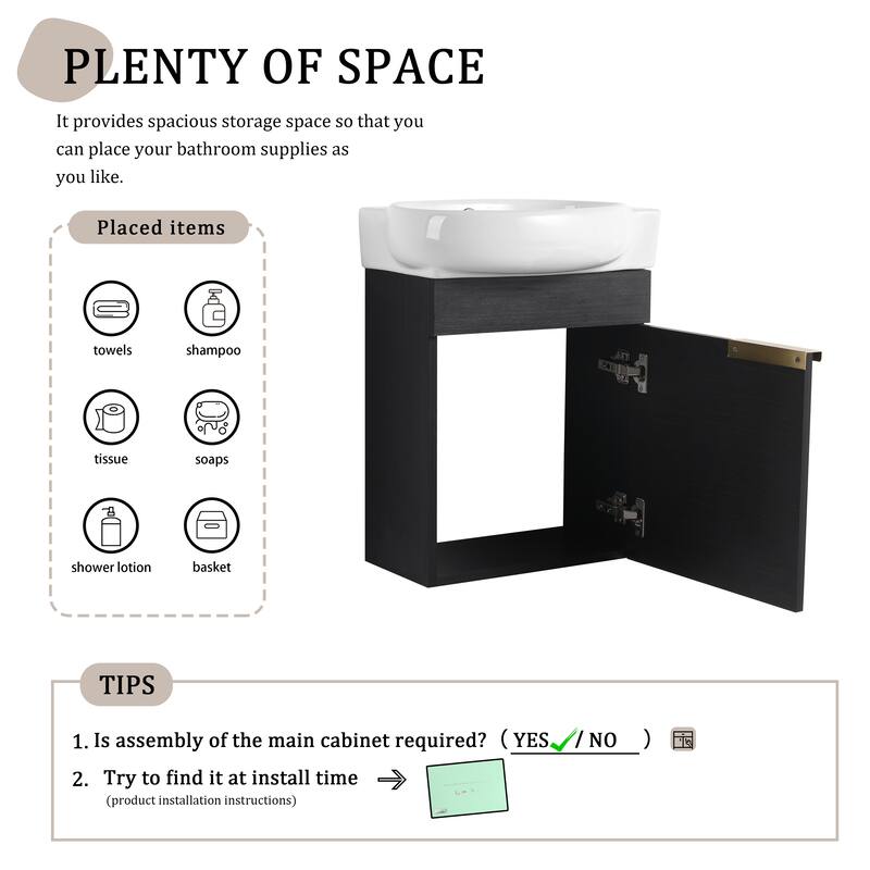 Beingnext 16"/23" Bathroom Vanity with Sink, Floating/Freestanding Bathroom Vanity with Soft Close Door