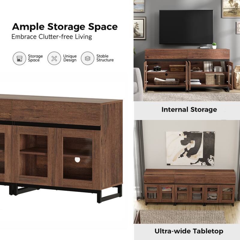 WAMPAT Multifunctional Sideboard Buffet Cabinets with 6 Glass Doors and Drawers, Modern Sideboard, Coffee Bar Storage Cabinet