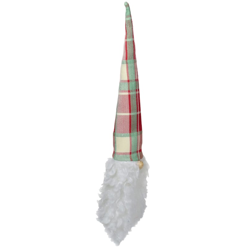 11" Plaid Green and Red Santa Head With a Warm Hat Christmas Ornament