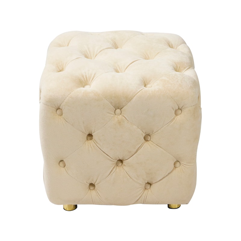 Velvet Upholstered Ottoman, Multi-Functional Dice-Shaped Foot Stool, Dressing Makeup Chair with Hidden Storage Compartment
