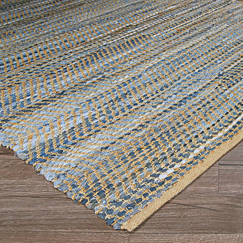 Handmade Green Leaves Dusk Denim Area Rug