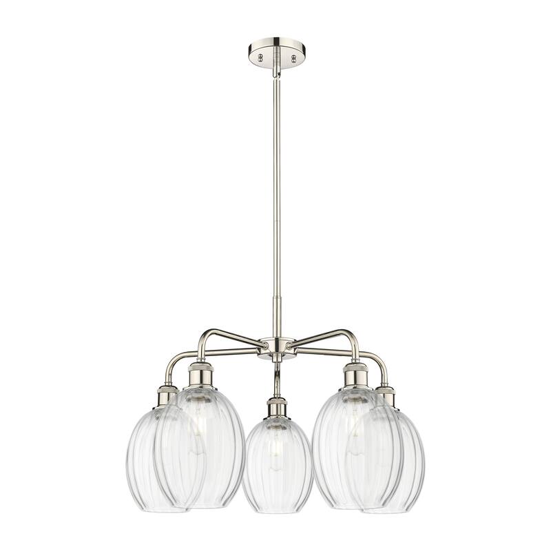 Innovations Lighting Endless Possibilities Ballston - Preston - 5 Light 25" Bulb Shade Stem Hung Chandelier - Clear/Polished Nickel