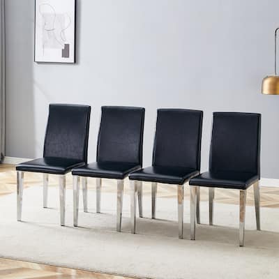 Roomfitters Black PU Dining Chairs with Silver Metal Legs, Versatile Upholstered Set of 4 for Dining or Living Room