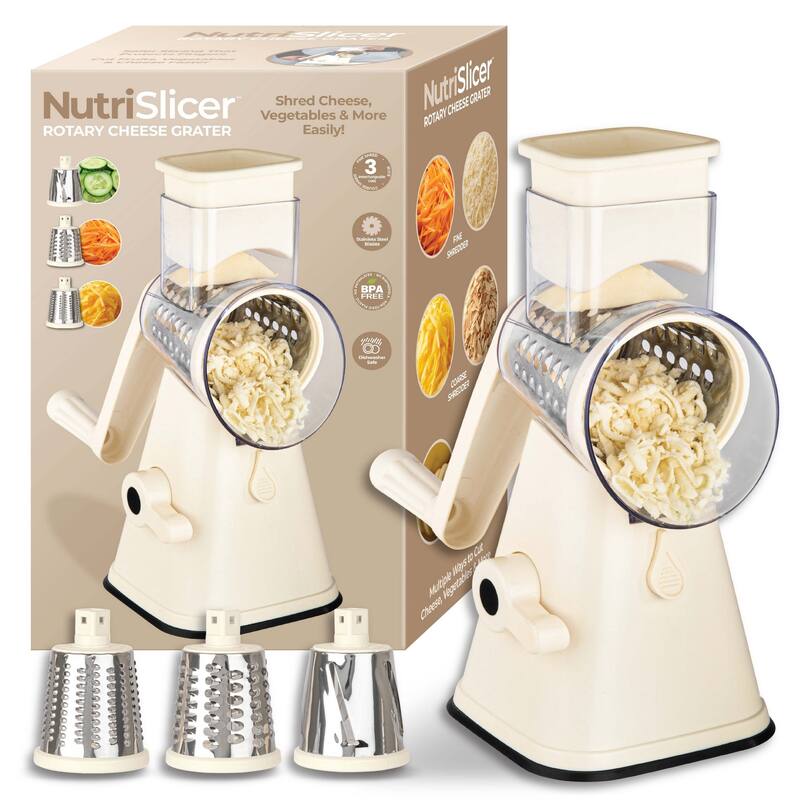 NutriSlicer Vegetable Slicer Cheese Grater Potato Slicer Salad Chopper with Suction Base - Cream