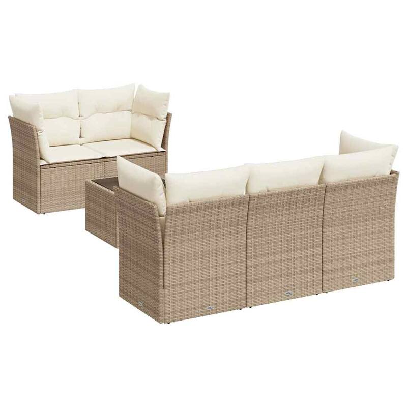 vidaXL Patio Sofa Set with Cushions Outdoor Furniture 6 Piece Poly Rattan - 21.7 x 21.7 x 14.6