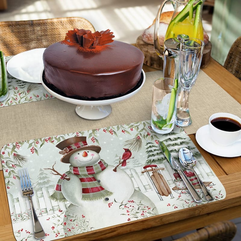 CounterArt Brown Hat Snowman, Reversible Easy Care Flexible Plastic Placemat 4 Pack Made in The USA