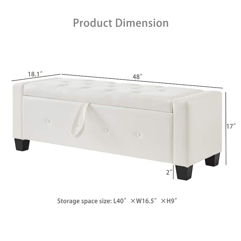 Multi-Functional 48" PU Leather Storage Ottoman Bench for Hallway & Entryway