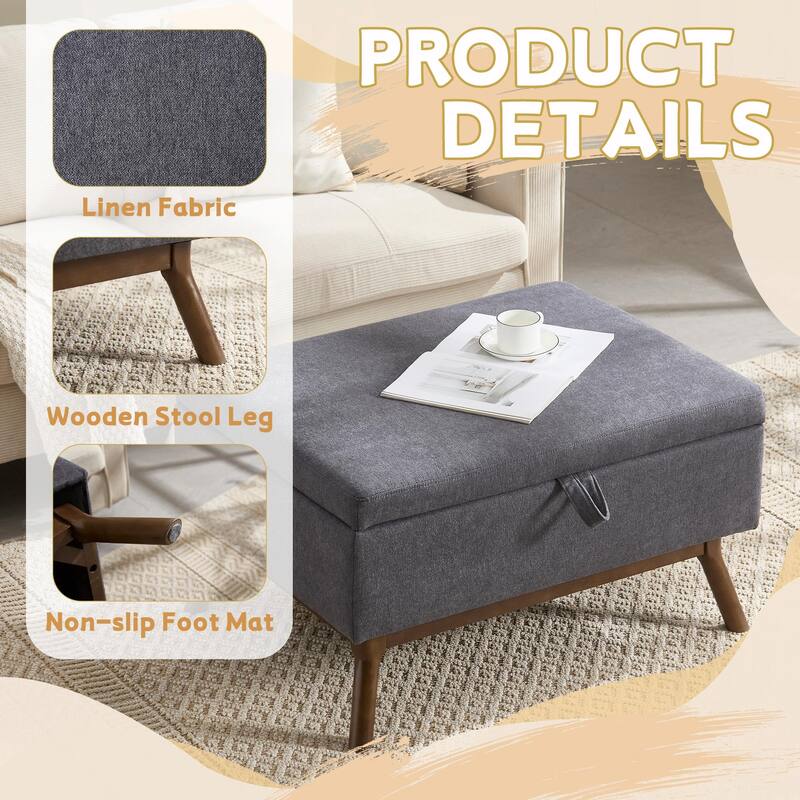 Mid-Century Modern Square Coffee Table with Storage Bench