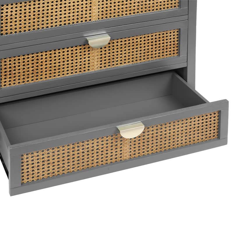 3-Drawer Bachelors Chest Cabinet with Hollow-Carved, Natural Rattan, American Furniture, Suitable for Bedroom, Living room