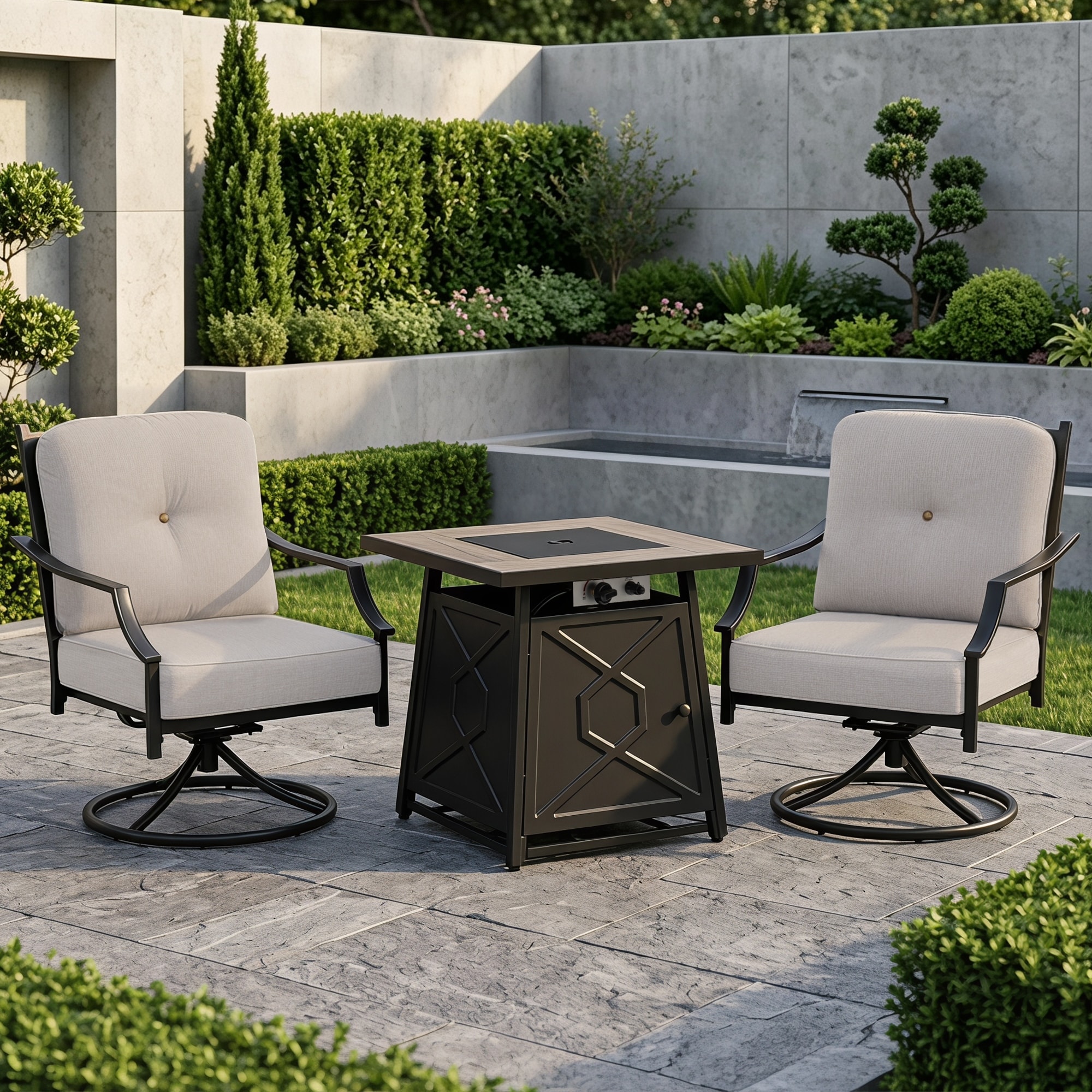 Nuu Garden Outdoor Fire Pit Set, Swivel Design with Padded Cushions, ETL Certified