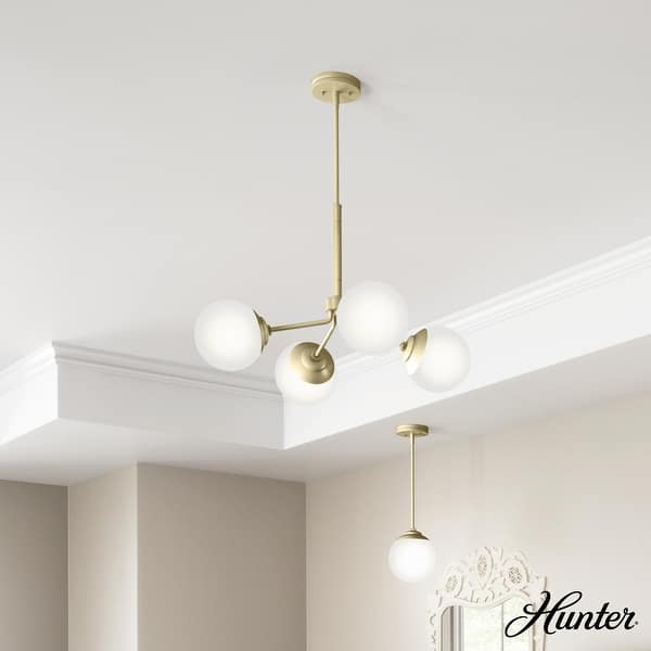 slide 2 of 9, Hunter Hepburn Chandelier - Dining Room, Entry - Retro/Minimalistic, Sputnik 4 Light - Modern Brass