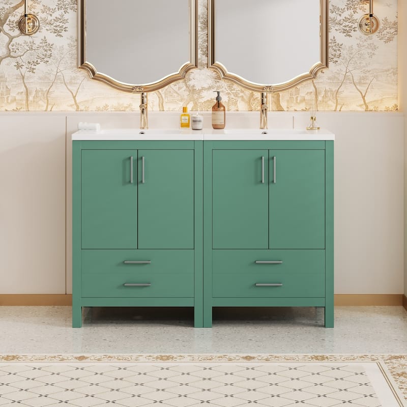48'' Freestanding Bathroom Vanity Set with White Integrated Ceramic Sink - 48'' x 18.2'' x 34'' - Painted - 48'' x 18.2'' x 34'' - Green