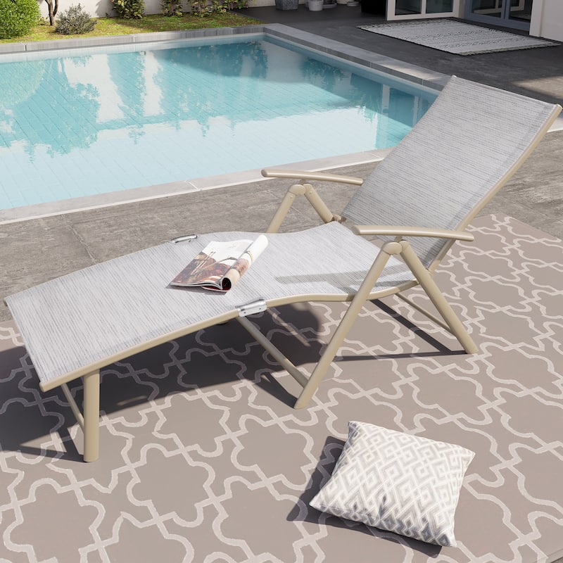 Crestlive Products Outdoor Aluminum Folding Adjustable Chaise Lounge Chair