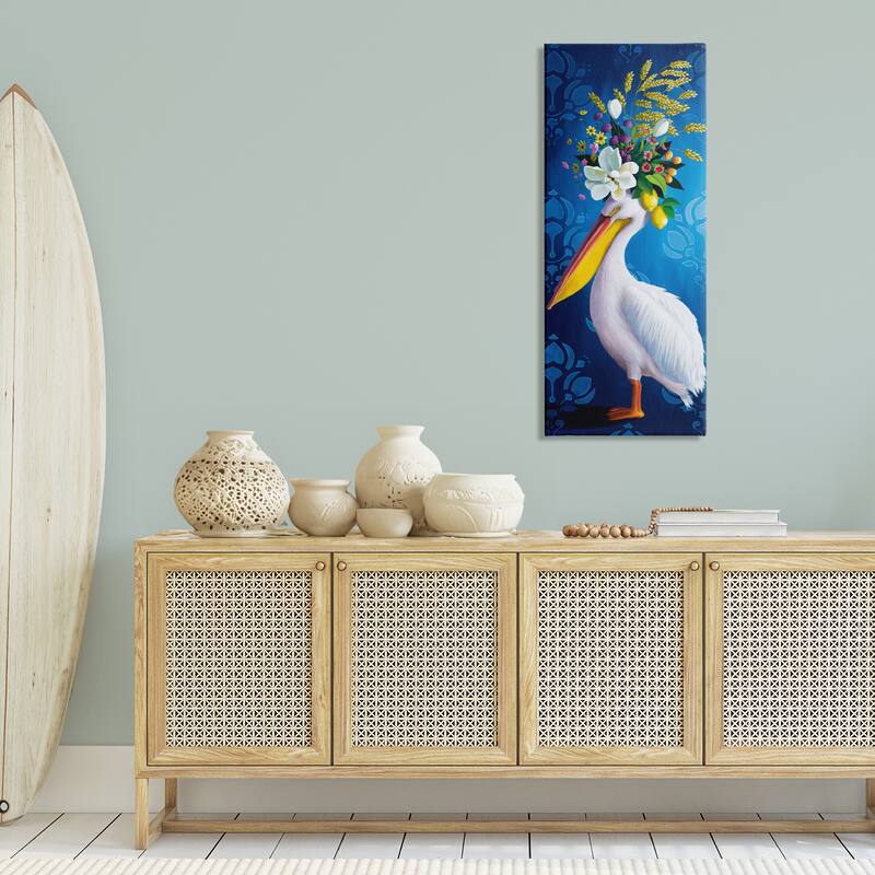 Stupell Floral Pelican over Damask Canvas Wall Art Design By Heather Gauthier