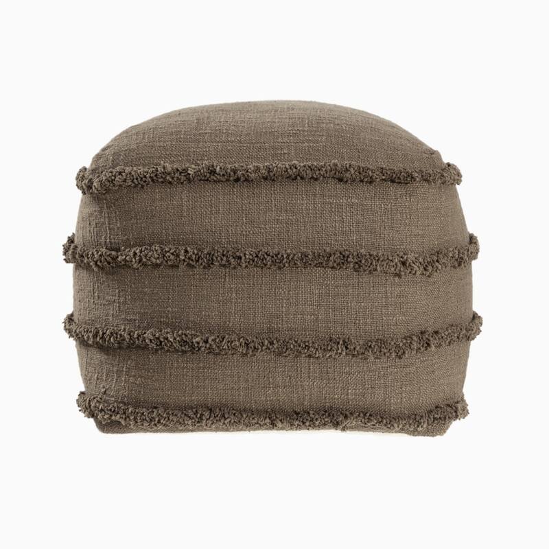 HomeRoots 18" Brown Cotton Striped Pouf Ottoman
