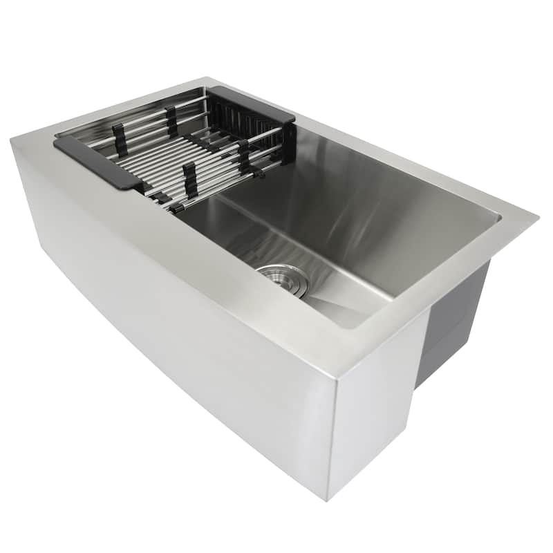 KBV 30 in. x 18 in, Farmhouse Apron-Front Single Bowl 18 Gauge Brushed Stainless Steel Kitchen Sink with Accessories - 30 x 18