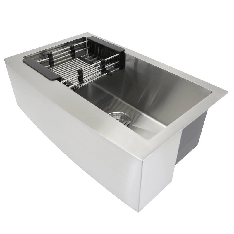 KBV 33 in. x 20 in, Farmhouse Apron-Front Single Bowl 18 Gauge Brushed Stainless Steel Kitchen Sink with Accessories - 33 x 20