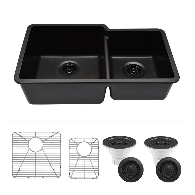 Lexicon Platinum Quartz 60/40 Double Bowl Kitchen Sink - Galaxy Black