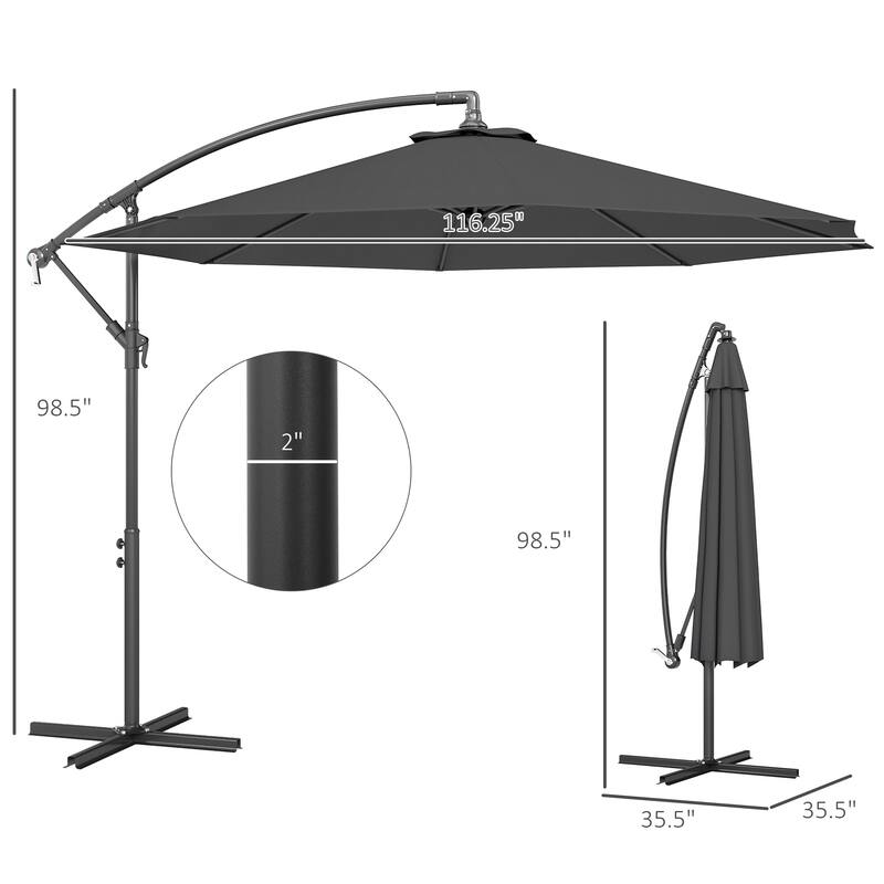 10ft UV and Water-Resistant Polyester Fabric Offset Patio Umbrella with Adjustable Crank and Stable Base - Dia.116.1" x 98.4"H