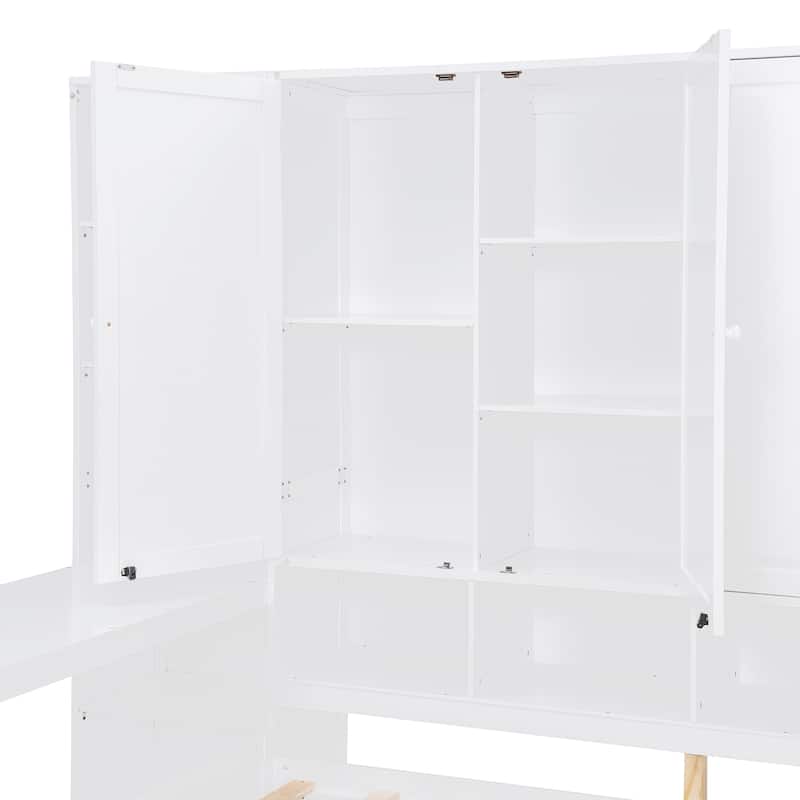 Full Size Daybed, All-in-one Storage Daybed w/ 3 Drawers, Cabinet, Wooden Twin Day Bed Frame w/ Wood Slat Support, Desk
