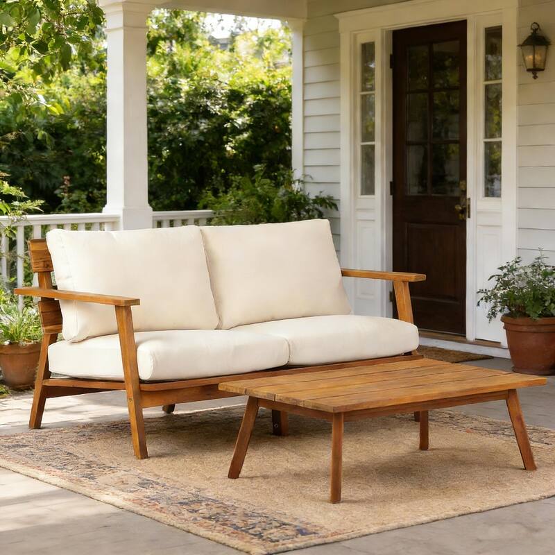 Christopher Knight Home - Haven Mid-Century 2-Piece Acacia Wood Patio Loveseat Set