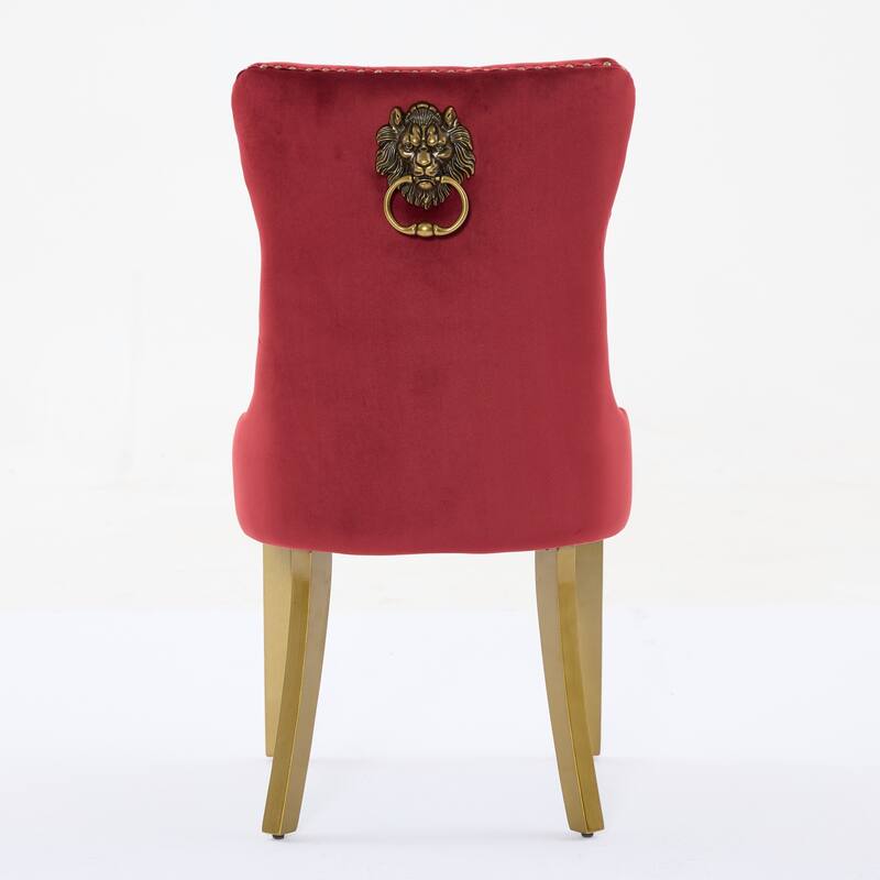 Velvet Dining Chairs Set of 2, Tufted Dining Chairs with Nailhead Trim, Kitchen Chairs with Lion Head Pulls Ring & Wooden Legs