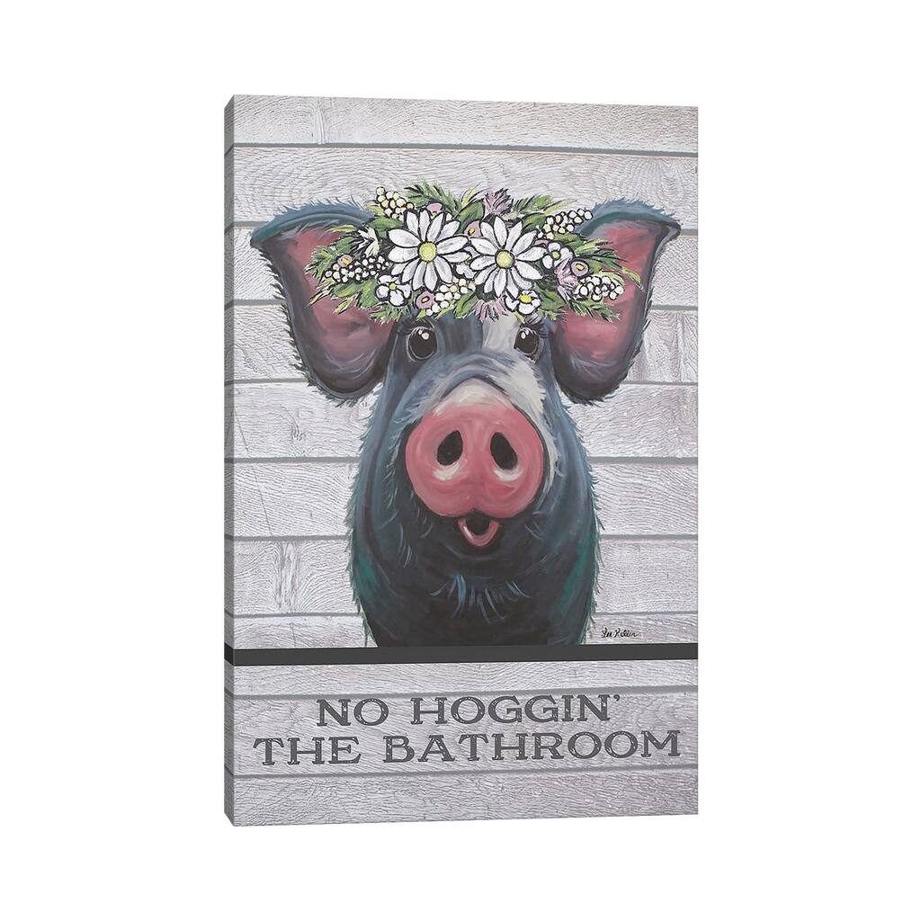 iCanvas "Pig Bathroom Art, Hogging The Bathroom" by Hippie Hound Studios Canvas Print