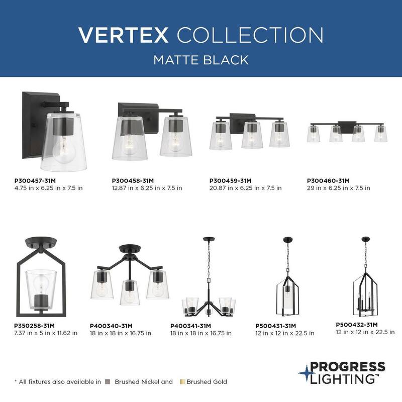 Vertex Collection Two-Light Matte Black Clear Glass Contemporary Bath Light - 12.87 in x 6.25 in x 7.5 in