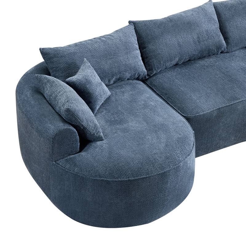 L Shape Sectional Sofa with Curved Chaise Lounge, High-Resilience Sponge Boneless Sofa, Upholstered Sofa with Throw Pillows