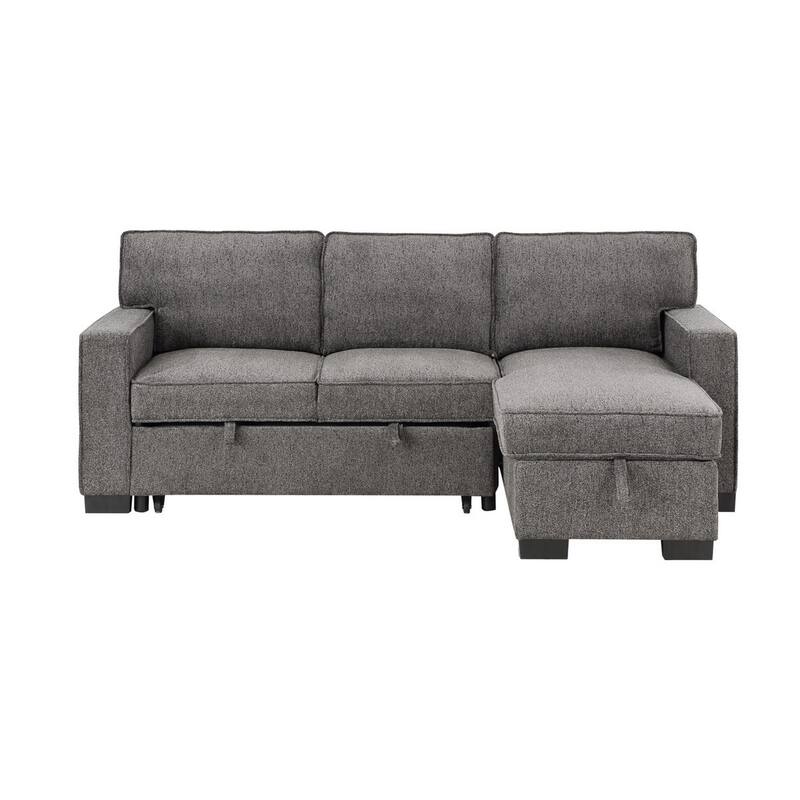Joanne 87 Inch Reversible Sleeper Sectional Sofa, Storage Chaise, Gray