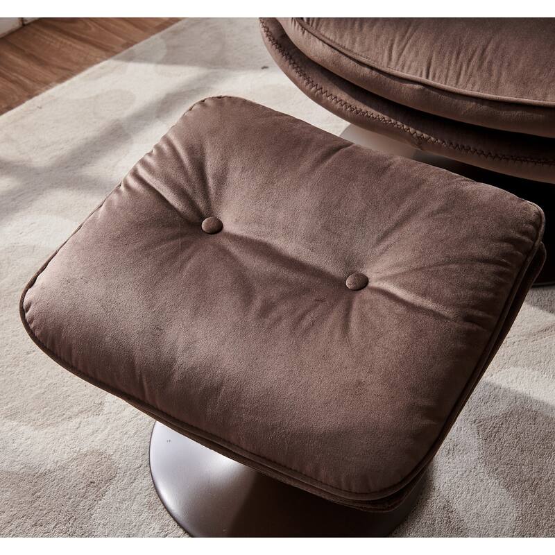 Swivel Leisure Chair Velvet Upholstered Lounge Chair Comfortable Deep Buttons Backrests Chair with Ottoman