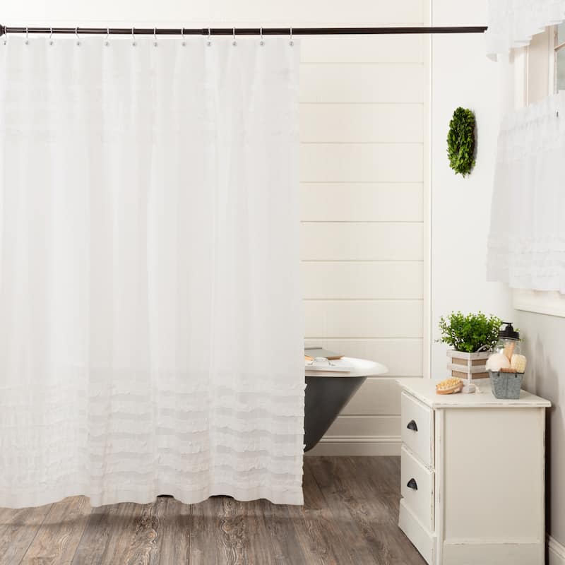 White Ruffled Sheer Petticoat Shower Curtain 72x72 - Shower Curtain 72x72 - Soft White