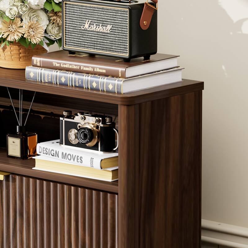 Shoe Cabinet with Open Shelf & 3 Flip Drawers, Wood Shoe Rack with Wave-Patterned Panel, Free Standing Entryway Shoe Organizer