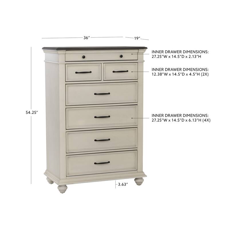 Linon Ellington Antique White and Brown King Bedroom Set