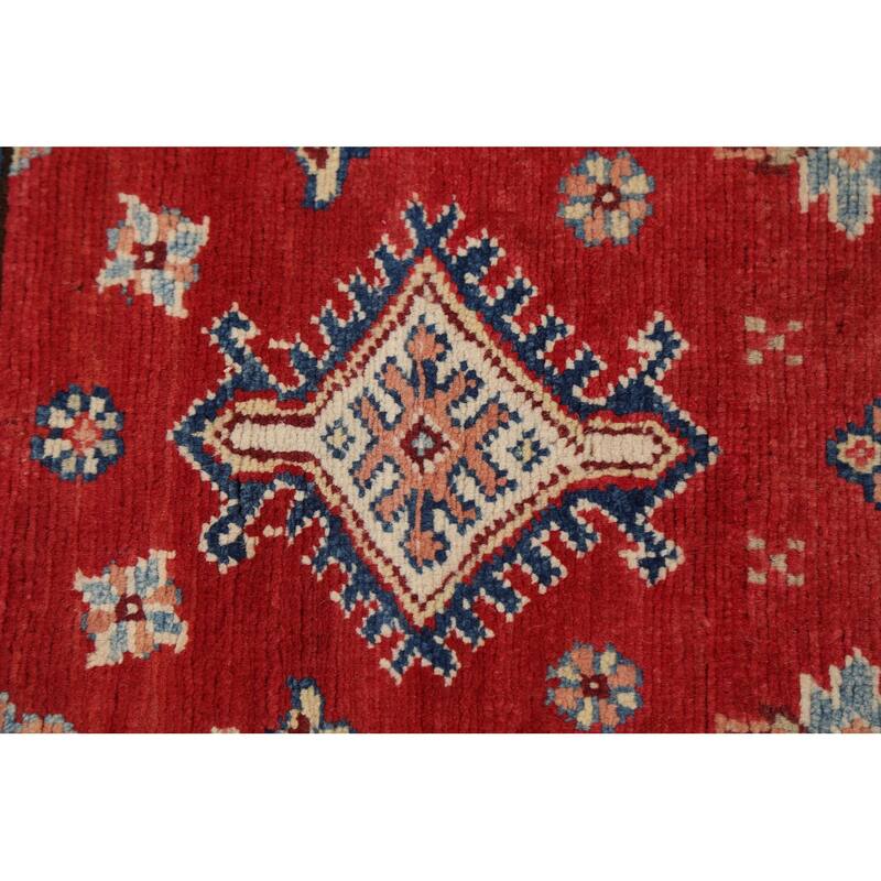 Hand Knotted Oriental 100% Wool Carpet Traditional Geometric Red Kazak Area Rug - 5' 0'' X 3' 1''