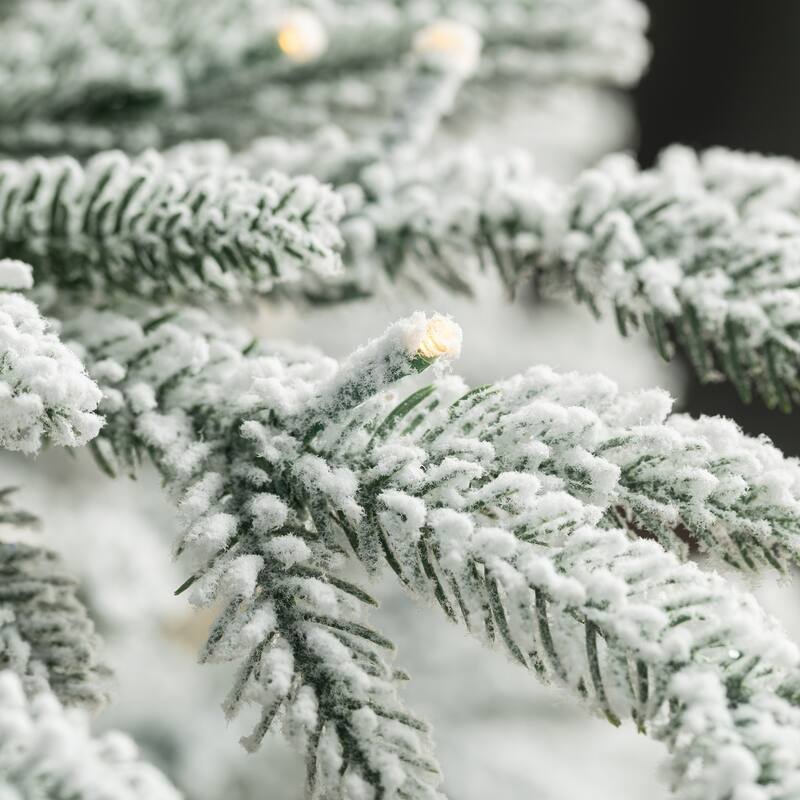 Glitzhome 6/7/9 FT Pre-Lit Flocked Slim Snowscape Fir Artificial Christmas Trees 2 or 3-Piece Set