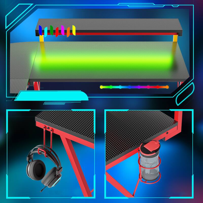 55 Inch Gaming Desk LED L Shaped Computer Corner Desk